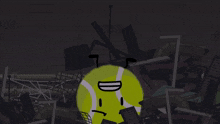 a cartoon of a tennis ball and a blue animal