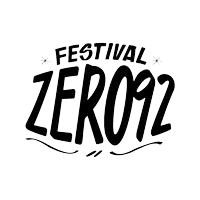 a logo for festival zero92 with red blue and white lettering