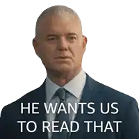 a man in a suit and tie with the words he wants us to read that