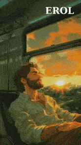 a painting of a man sleeping on a bus with the name erol written above him