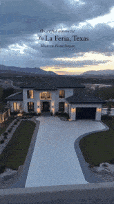 a modern farmhouse in la feria texas with a sunset in the background