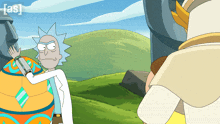 a cartoon of rick and morty with the letters a & s on the bottom right