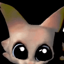 a close up of a cartoon cat 's face with big eyes .