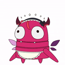 a cartoon drawing of a red monster with horns