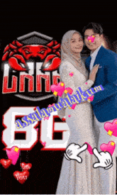 a man and a woman are standing in front of a sign that says gnr 86