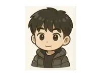 a cartoon drawing of a boy wearing a jacket and smiling