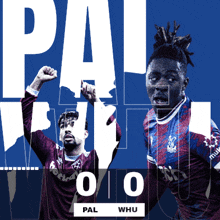 two soccer players on a blue background with the words pal whu