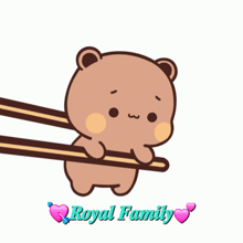 a cartoon of a teddy bear holding chopsticks with the words royal family above it