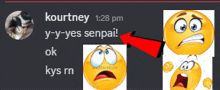 a screenshot of a conversation between courtney and kys rn with a smiley face in the middle