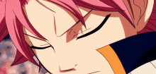 a close up of a person 's face with their eyes closed and the word fairy tail on the bottom right