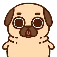 a cartoon drawing of a pug dog with its tongue sticking out