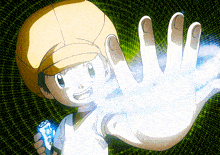 a boy in a baseball cap is holding a remote control with the letter c on it