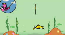 a cartoon of a fish with a fishing rod