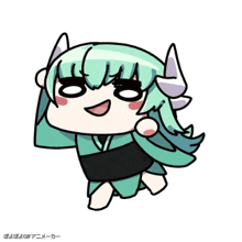 a cartoon of a girl with green hair and ears
