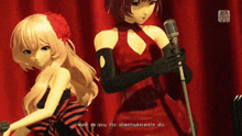 two anime girls are standing next to each other and one of them is singing