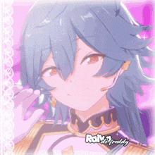 a picture of a girl with blue hair and the words roy de freddy