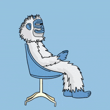 a drawing of a yeti sitting on a blue chair