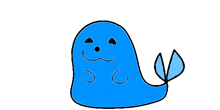 a cartoon drawing of a blue whale with a face