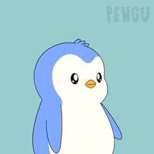 a cartoon penguin with a brain on its head and the word pengui behind it