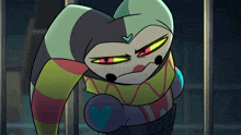 a cartoon character with a heart on his forehead is behind bars