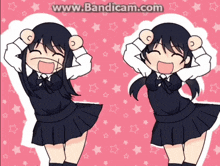 two girls are dancing in front of a pink background with the website www.bandicam.com