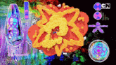 a colorful cartoon with cn written on the bottom right