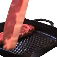 a piece of bacon is being added to a grill pan