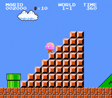 the end of a video game with a castle and a mountain