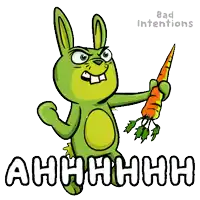 a cartoon of a rabbit holding a carrot with the words " bad intentions " above it