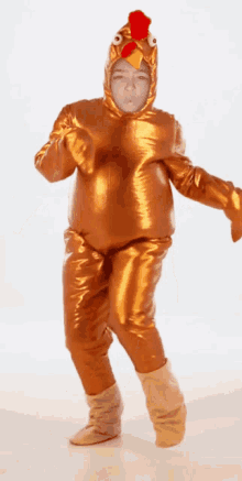 a person in a chicken costume with a red head