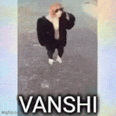 a picture of a dog wearing sunglasses and a jacket with the name vanshi written on it
