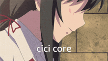 a close up of a girl with the words cici core written below her