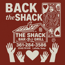 an advertisement for the shack bar and grill