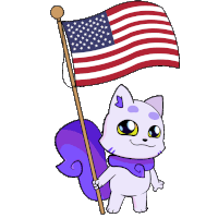a cartoon squirrel holding an american flag