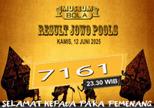 a poster that says museum bola result jojo pools on it