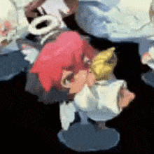 a cartoon character with red hair and a yellow bow