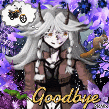 a picture of a girl with horns and the words goodbye on it