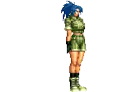 a pixel art illustration of a woman with blue hair