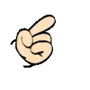 a cartoon hand is pointing to the right with its fingers