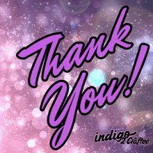a purple sign that says " thank you " on it