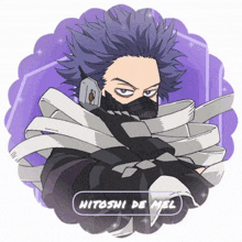 a cartoon of a man with a mask and the name nitoshi de mel
