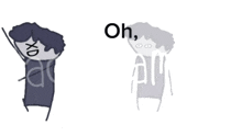 a drawing of a person with the words " oh oh oh hi all there "