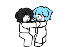 a drawing of two people hugging each other .