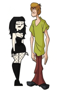 a shaggy and a goth girl are standing next to each other on a white background