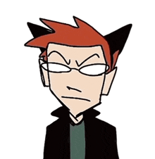 a cartoon of a man with red hair and glasses