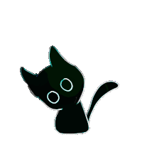 a drawing of a black cat with white eyes and a tail
