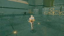 a person in a white hat is being struck by a sword