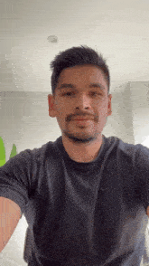 a man with a beard and mustache is wearing a black nike shirt .