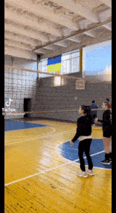 a volleyball game is being played in a gym with tik tok volleyball pastor written on the bottom