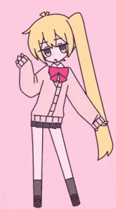 a drawing of a girl with long blonde hair and a pink bow